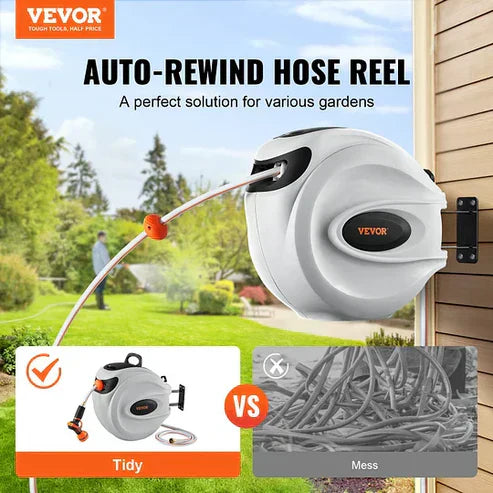 Auto-Rewind Hose Reel with 180° Swivel – Tangle-Free, Space-Saving, and Instantly Wall-Mounted