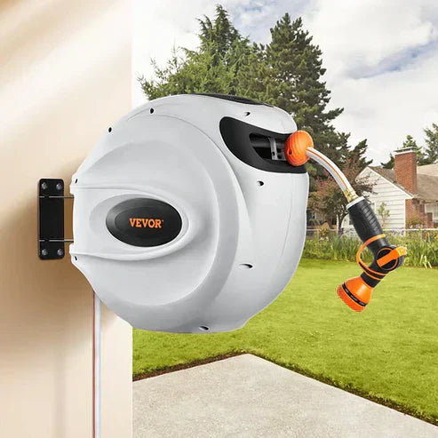 Auto-Rewind Hose Reel with 180° Swivel – Tangle-Free, Space-Saving, and Instantly Wall-Mounted