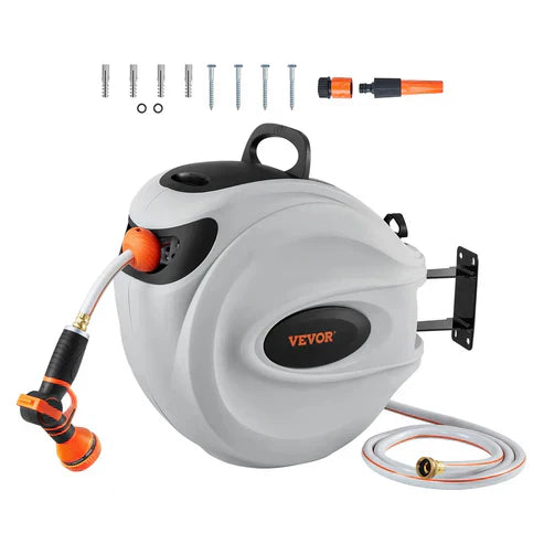 Auto-Rewind Hose Reel with 180° Swivel – Tangle-Free, Space-Saving, and Instantly Wall-Mounted