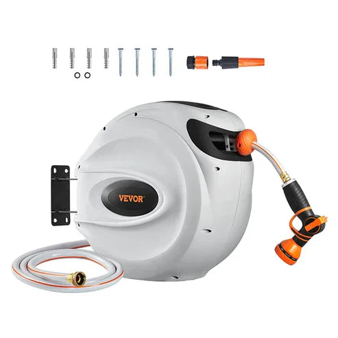 Auto-Rewind Hose Reel with 180° Swivel – Tangle-Free, Space-Saving, and Instantly Wall-Mounted